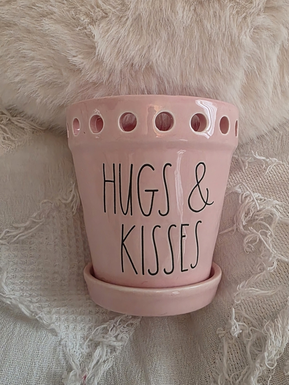 Rae Dunn Pink "HUGS & KISSES" Ceramic Planter